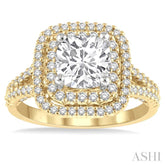 3/4 ctw Cushion Shape Round Cut Diamond Semi-Mount Engagement Ring in 14K Yellow and White Gold